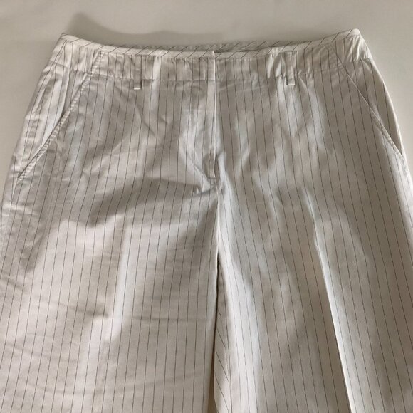 Calvin Klein Vtg Mid Rise Wide Leg Cuffed Pin Stripe Pants White + Black Size 8 - Picture 6 of 12